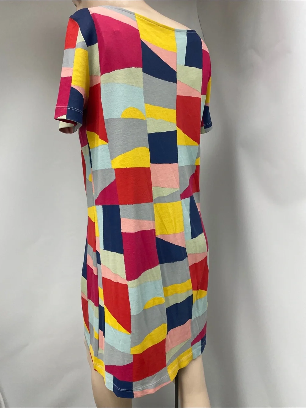 Tory Burch Colorblock Geometric Shift Mini Dress in Red, Yellow, Navy, Pink